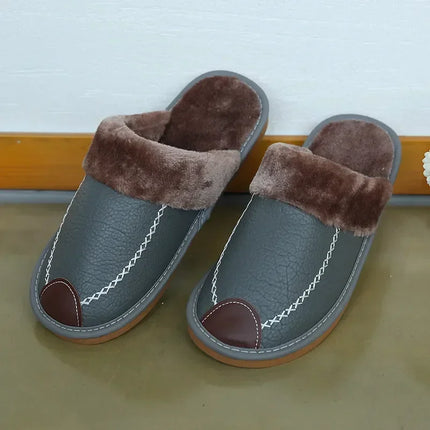 FONGIMICCN Men Winter Leather Slippers Velvet Waterproof by zapcart