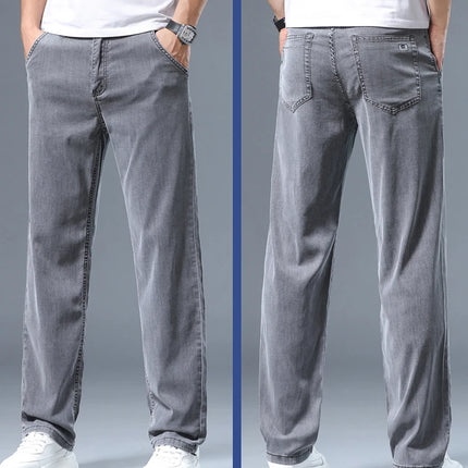 Brother Wang Men Lyocell Jeans Soft Drape Loose Straight by zapcart
