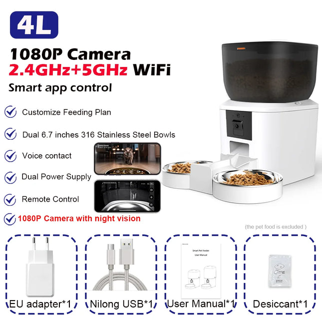Furpipi Smart Cat Feeder 8L 1080P HD Camera App Control