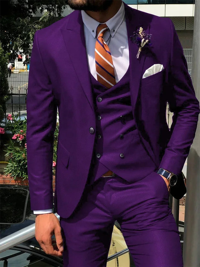 CN Jiangsu Dark Blue 3 Piece Slim Fit Suit For Men Groom by zapcart