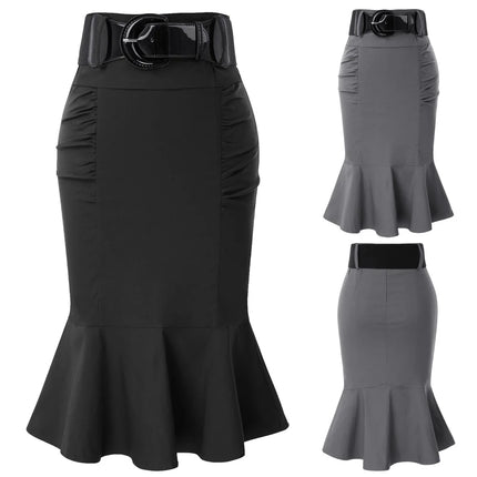 Belle Poque Pencil Skirt Women High Waist Belt Officewear by zapcart