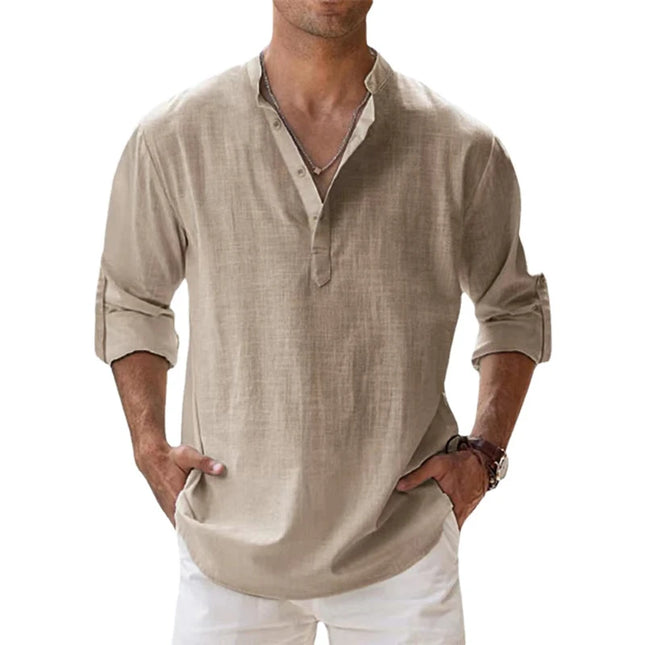 Animal Game Cotton Linen Shirts for Men Lightweight Henley by zapcart