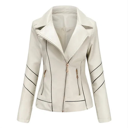 Red PU Faux Leather Jacket Women Weatherproof Biker Style by zapcart