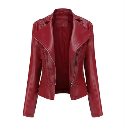 Trendy Faux PU Leather Jacket Women Slim Fit Zipper Pockets by zapcart