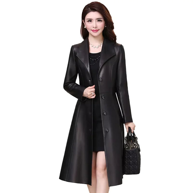 Mauroicardi PU Leather Blazer Women SingleBreasted Elegant by zapcart