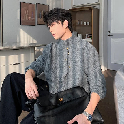 Mens Half Turtleneck Button Knit Sweater Korean Fashion by zapcart