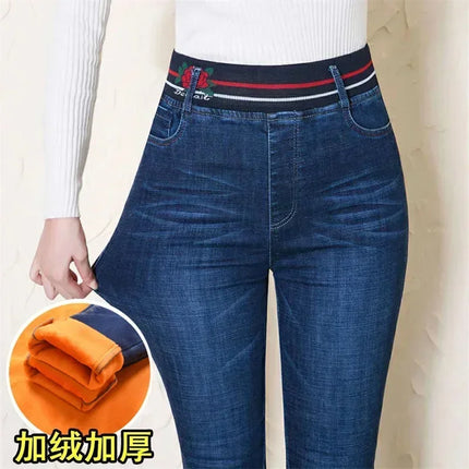 Winter Plus Velvet Stretch Jeans For Women Warm High Waist by zapcart