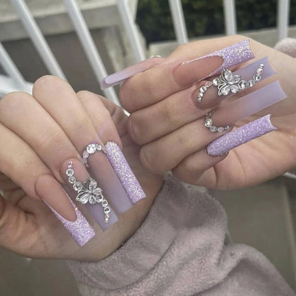 Extra Long Press On Nails Glue Included Bear Bow For Women by zapcart