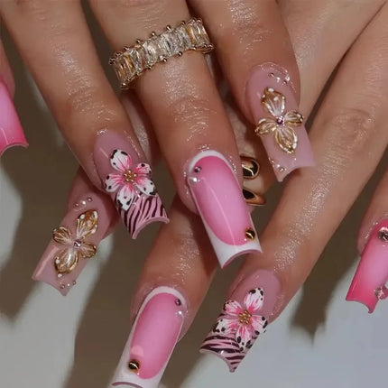 Press On Nails White Butterfly Pearls For Trendsetters 24pcs by zapcart