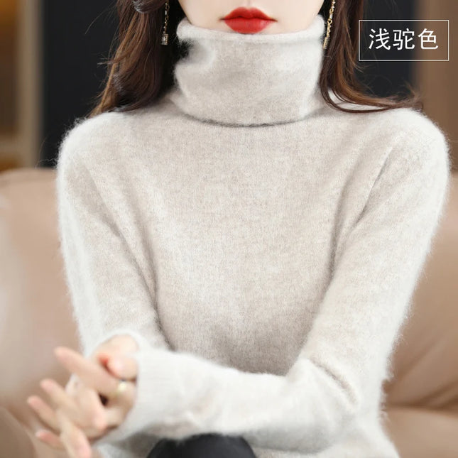Pile Collared Mink Cashmere Turtleneck Sweater For Women by zapcart