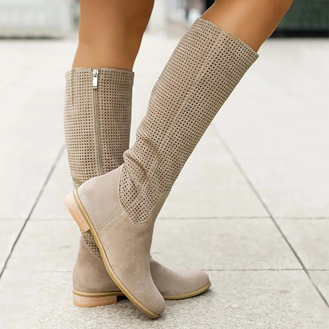 Faux Suede Knee High Boots for Women Low Heel Campus Style by zapcart