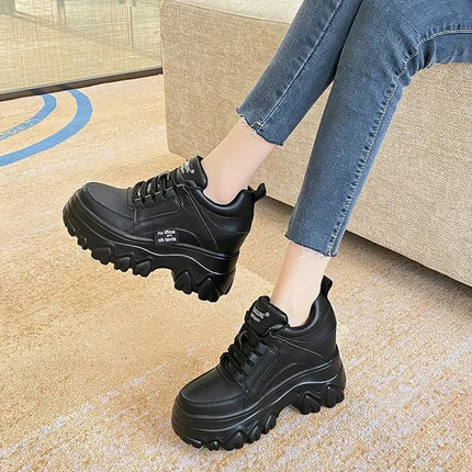 Rockynice Women Leather Platform Sneakers 9cm Wedge by zapcart