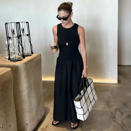 TRAF Khaki Elegant Spring Long Dress Women 2025 Sleeveless by zapcart