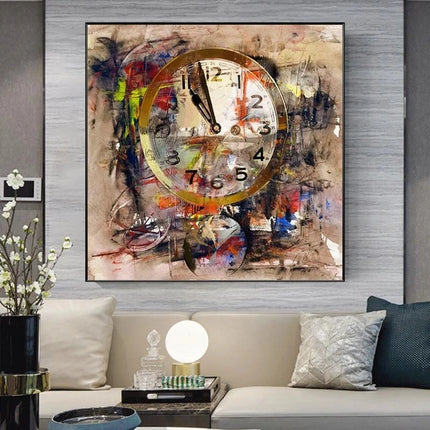 Retro Clock Art Canvas Urban Graffiti Wall Decor Living Room by zapcart