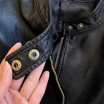 OKXGNZ Casual PU Short Leather Jacket Women Flexible Spring by zapcart