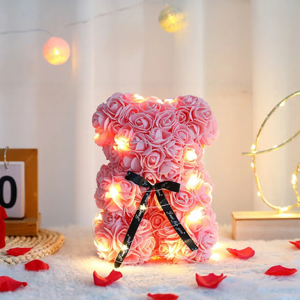 25cm Artificial Teddy Rose Flower Bear with Box Romantic Valentines Day Gift Girlfriend Women Anniversary Wedding Party Supplies by zapcart