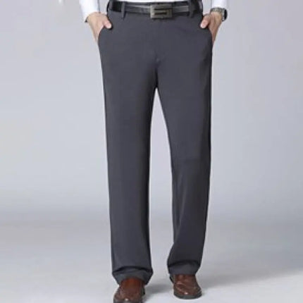 CN Men Ice Silk Suit Pants Elastic Mid Waist Baggy Trousers by zapcart