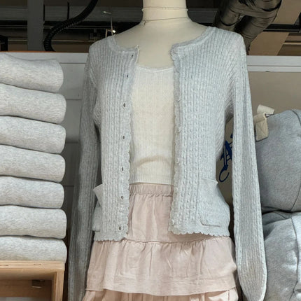 Women Twist Flower Knitted Cardigan With Pockets Slim Fit by zapcart