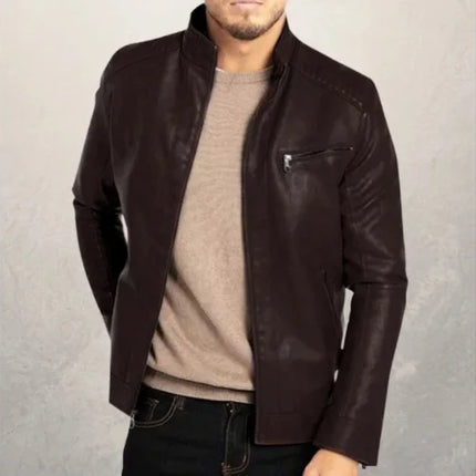 Men PU Leather Jacket Standup Collar Punk Motorcycle by zapcart