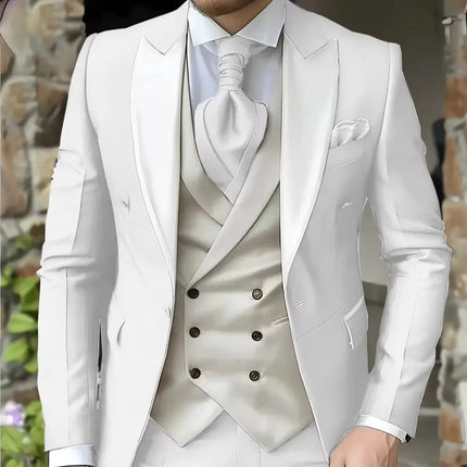CN Jiangsu Men Slim Fit Wedding Three Piece Suit Peak Lapel by zapcart