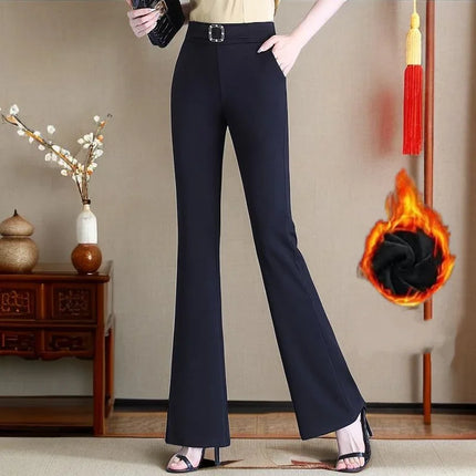 Women Elastic High Waist Boot Cut Pants With Pockets by zapcart