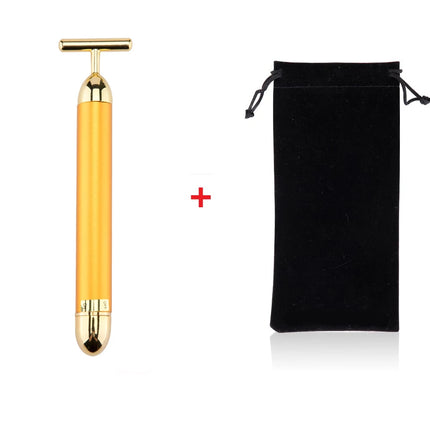 24k Gold Face Lift Bar Roller Vibration Slimming Massager Facial Stick Facial Beauty Skin Care T Shaped Vibrating Tool with Bag by zapcart