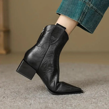 XJRH Western Cowgirl Chelsea Boots Pointed Toe 5CM Heel Women