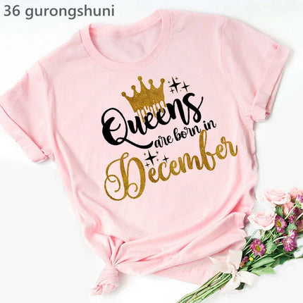 Queen Are Born In January To December Bold Graphic Tee Women by zapcart