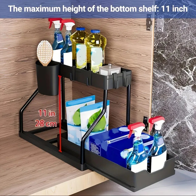 New double-layer pull-out rack, bathroom lower sink, kitchen storage rack by zapcart