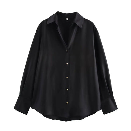 Trafza Womens Casual Solid Turn Down Collar Blouse Chic by zapcart