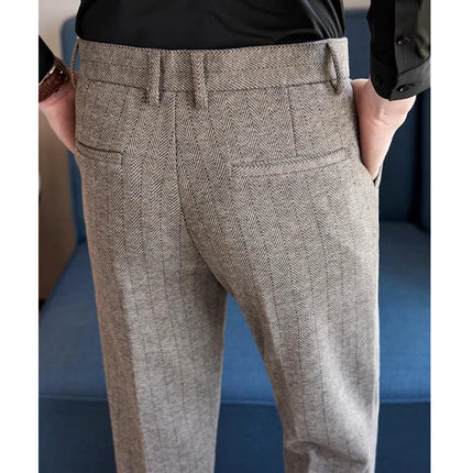 Qj Cinga Herringbone Men Slim Fit Pants Winter Fashion by zapcart