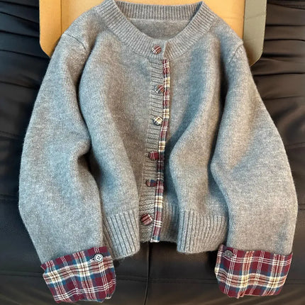 Joker Korean Fake Two Piece Plaid Cardigan For Women Autumn by zapcart