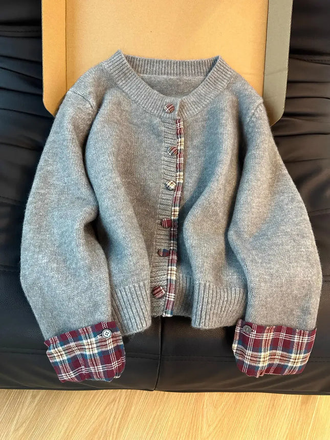 Joker Korean Fake Two Piece Plaid Cardigan For Women Autumn by zapcart