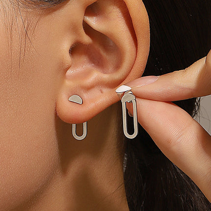 Retro Minimalist Geometric Square Detachable Triangles Stud Earrings for Women Fashion Jewelry Accessories Party Gifts by zapcart