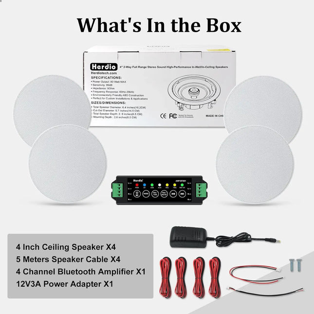 Herdio 4 Inch 320W 2 Way Bluetooth Ceiling Speakers Theater by zapcart