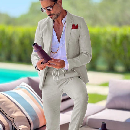 CN Jiangsu Linen Slim Fit Mens Suit Two Piece Wedding Groom by zapcart