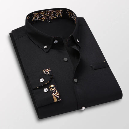 Qj Cinga Men Cotton Dress Shirt Long Sleeve Casual Premium by zapcart