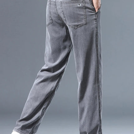 Brother Wang Men Lyocell Jeans Soft Drape Loose Straight by zapcart