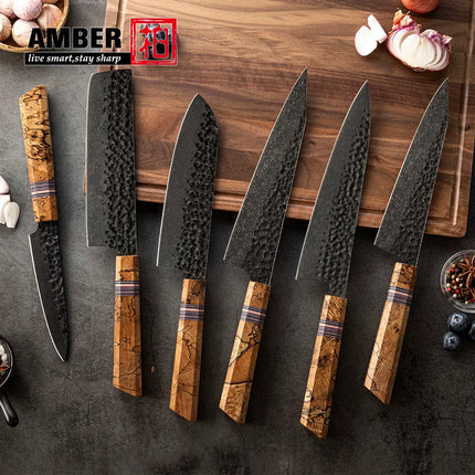 Japanese Knife Set 6pc for Home Cooks G10 Spalted Maple