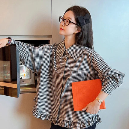 Jmprs Loose Plaid Shirt Women Relaxed Fit Casual Spring by zapcart