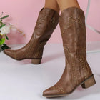 Boras Retro Rivet Mid Calf Cowboy Boots Women Slip On by zapcart
