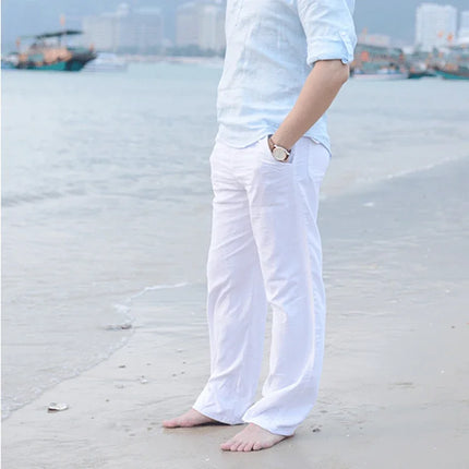 Longchengyixi Men Cotton Linen Pants Loose Fit Stretch by zapcart