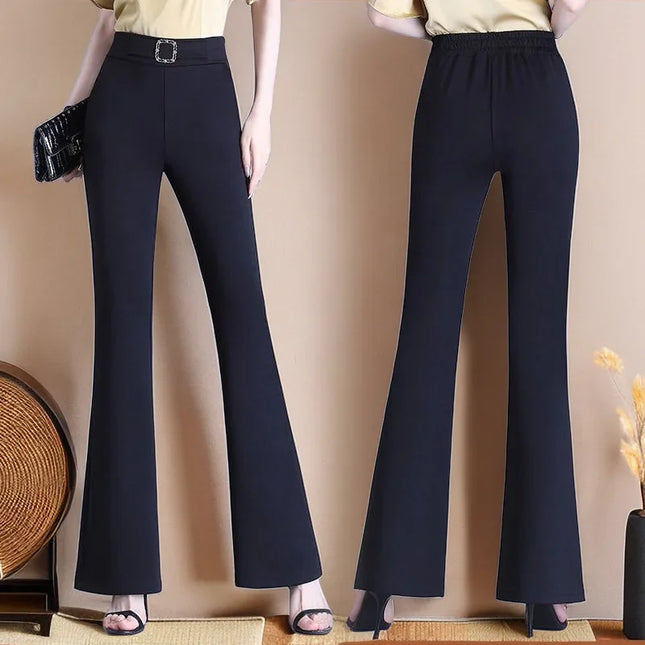 Women Elastic High Waist Boot Cut Pants With Pockets by zapcart