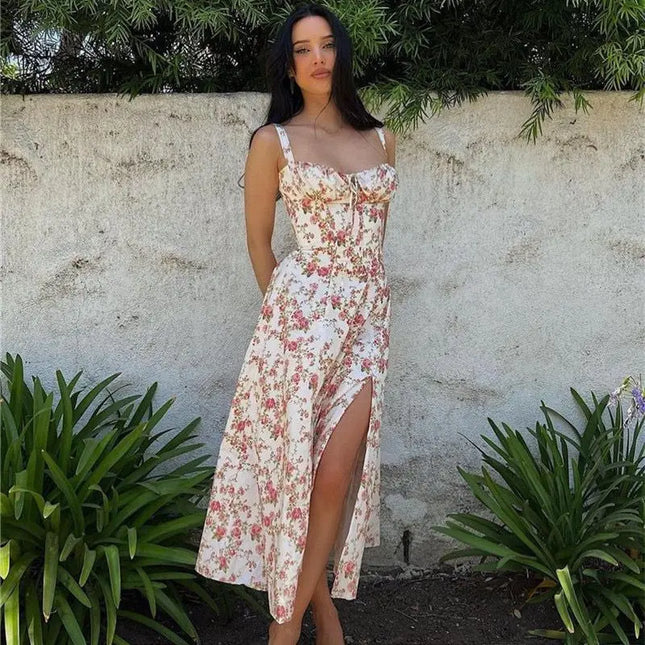 Floral Print Corset Dress For Women Slimming Resort Ready by zapcart