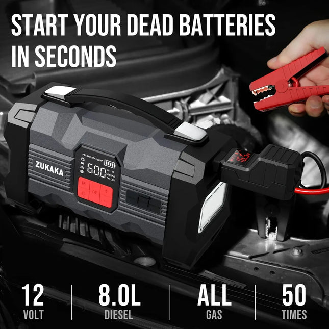 ZUKAKA 26800mAh Jump Starter With Air Compressor For Cars by zapcart