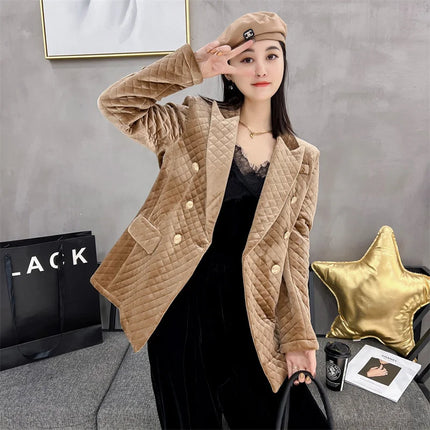 Blaze Velvet Cotton Coat Women Warm Double Row Metal Buttons by zapcart
