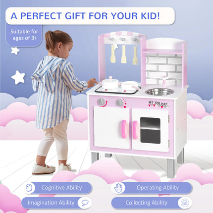 HOMCOM Kids Kitchen Play Set with Sound Utensils Pans Ages3 by zapcart