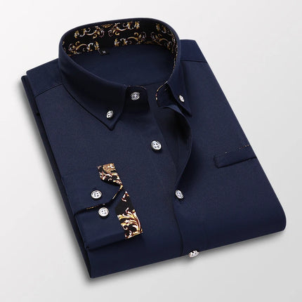 Qj Cinga Men Cotton Dress Shirt Long Sleeve Casual Premium by zapcart
