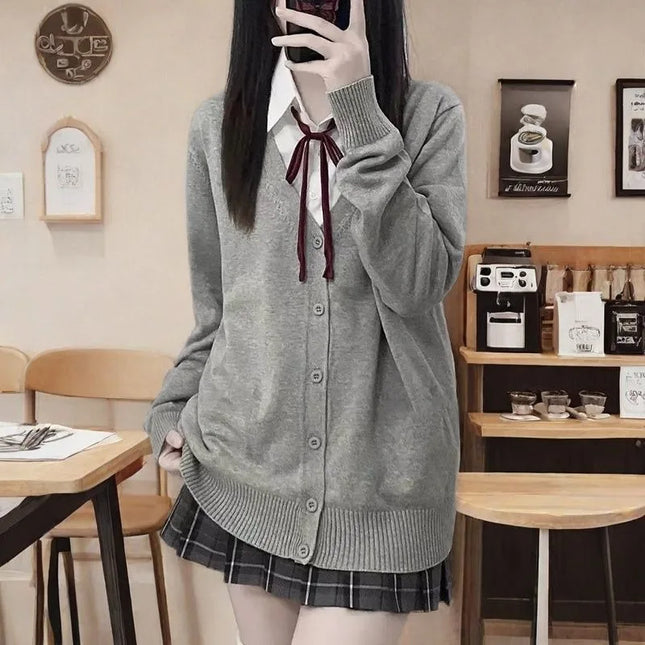 Japanese V Neck Knit Cardigan For Women Layering JK Uniform by zapcart