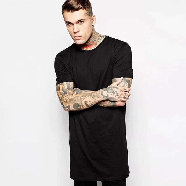 MRMTCN Mens Extra Long Cotton Hip Hop T Shirt White by zapcart